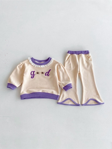 2024 Autumn Infant Baby Girls Letters Pattern Long Sleeves Pullover With Pants Cute Clothing Sets Wholesale