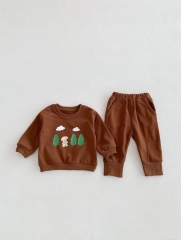 2024 Autumn Infant Baby Unisex Cartoon Pattern Long Sleeves Pullover With Pants Casual Sets Wholesale