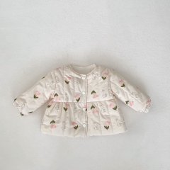 New Winter Infant Baby Kids Girls Floral Pattern Single Breasted Long Sleeves Coat Wholesale