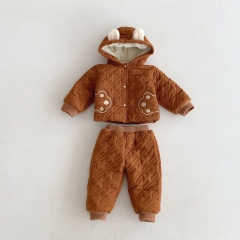 2024 Winter Infant Baby Unisex Teddy Paws Pattern Long Sleeves Coat With Thick Pants Cute Sets Wholesale