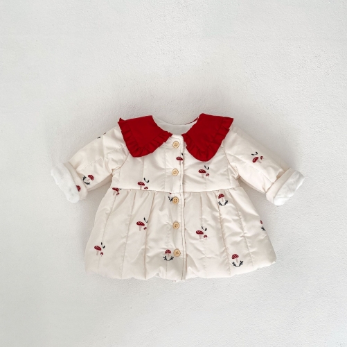 New Winter Infant Baby Kids Girls Mushrooms Pattern Single Breasted Long Sleeves Coat Wholesale