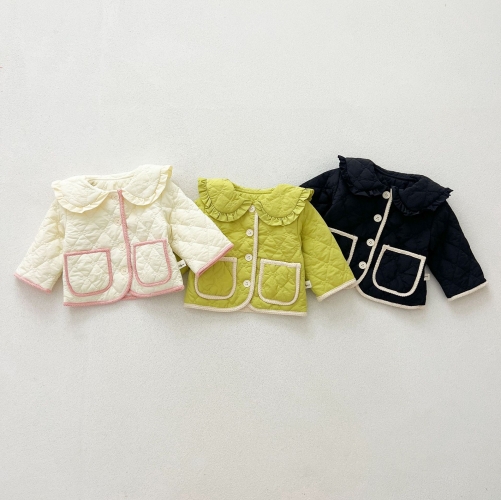 New Winter Infant Baby Kids Girls Color Patchwork Single Breasted Long Sleeves Fashion Coat Wholesale