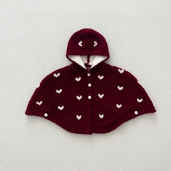 New Winter Infant Baby Kids Girls Heart Pattern Hooded Long Sleeves Knittd Cape Wholesale