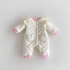 Infant Baby Girls Cute One Piece Argyle Pattern Bodysuit Thick Rompers in Winter Wholesale