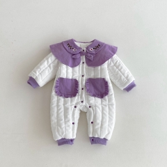 Infant Baby Girls Cute One Piece Flowers Pattern Bodysuit Thick Rompers in Winter Wholesale