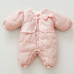 Infant Baby Girls Pink One Piece Flowers Pattern Bodysuit Thick Rompers in Winter Wholesale