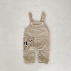 2025 Spring Infant Baby Kids Striped Long Sleeves Top With Sleeveless Corduroy Overalls Cute Sets Wholesale