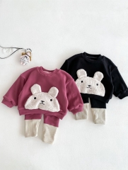 New Arrival Winter Infant Baby Unisex Teddy Bear Pattern Long Sleeves Pullover With Pants Casual Sets Wholesale