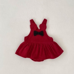 Spring Infant Baby Girls Knitted Sleeveless One Piece Butterfly-bow Attached Bodysuit Onesies Wholesale