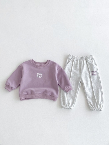 Spring Infant Baby Kids Simple Letters Print Long Sleeves Top + Trousers Casual Sets Wholesale