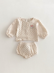 Spring Infant Baby Girls Dots Pattern Long Sleeves Casual Top + Bloomers Cute Sets Wholesale