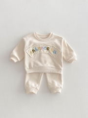 Spring Infant Baby Kids Colorful Letters Pattern Long Sleeves Casual Top + Trousers Cute Sets Wholesale