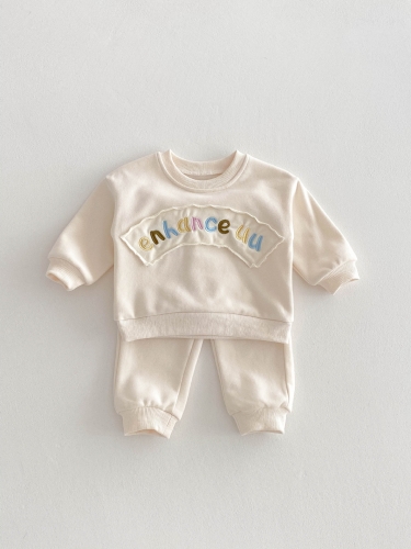 Spring Infant Baby Kids Colorful Letters Pattern Long Sleeves Casual Top + Trousers Cute Sets Wholesale