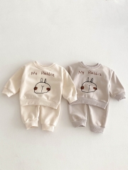 Spring Infant Baby Kids Cartoon Rabbit Pattern Long Sleeves Casual Top + Pants Simple Sets Wholesale