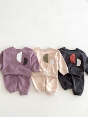 Spring Infant Baby Kids Applique Pattern Long Sleeves Casual Top + Pants Simple Sets Wholesale