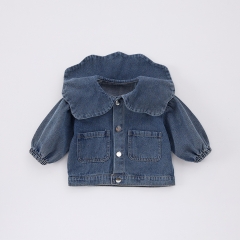 Spring New Arrival Infant Baby Kids Girls Turn-down Collar Long Sleeves Single Breasted Denim Jacket Wholesale