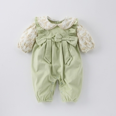 Infant Baby Girls Flowers Pattern Long-sleeved Corduroy Patchwork One Piece Rompers Wholesale