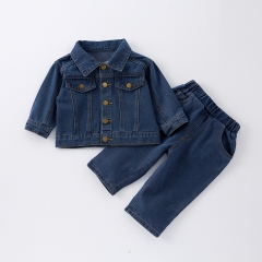 Spring Infant Baby Kids Dark Blue Denim Long Sleeves Casual Jacket + Pants Casual Sets Wholesale