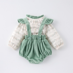 2025 Spring Infant Baby Girls Floral Long Sleeves Top With Plain Sleeveless Onesies Sets Wholesale