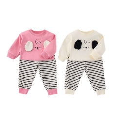 Spring Infant Baby Kids Cartoon Puppy Pattern Long Sleeves Casual Top + Striped Pants Cute Sets Wholesale