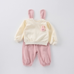 Spring Infant Baby Girls Cartoon Rabbits Pattern Long Sleeves Casual Top + Pants Cute Sets Wholesale