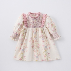 New Arrival Spring Infant Baby Kids Girls Stylish Flowers Pattern Princess Long Sleeves Dress Wholesale