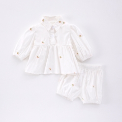 Spring Infant Baby Girls Rainbows Pattern Embroidered Long Sleeves Comfy Dress Style Top + Bloomers Sets Wholesale