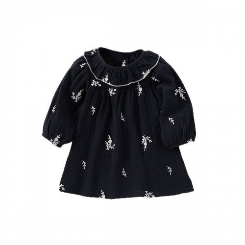 New Arrival Spring Infant Baby Kids Girls Stylish Flowers Embroidered Pattern Princess Long Sleeves Dress Wholesale