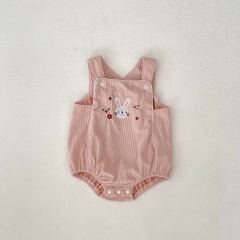 Spring Infant Baby Girls Corduroy Sleeveless One Piece Rabbits Embroidered Bodysuit Onesies Wholesale