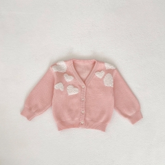 New Arrival Spring Infant Baby Kids Single Breasted Long Sleeves Hearts Embroidered Cardigan Wholesale