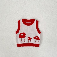 Baby and Toddler Girls' 0-3 Years Knitted Sleeveless Mushrooms Pattern Vest Wholesale