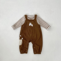 2025 Spring Infant Baby Unisex Mushroom Pattern Long Sleeves Top With Embroidered Overalls Sets Wholesale