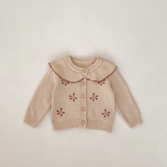 New Spring Infant Girls Pure Cotton Flowers Pattern Long Sleeves Single Breasted Knitted Cardigan Wholesale