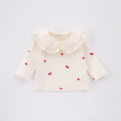 New Arrival Spring Baby Girls Long Sleeves Peter Pan Collar Simple Pattern Top Wholesale