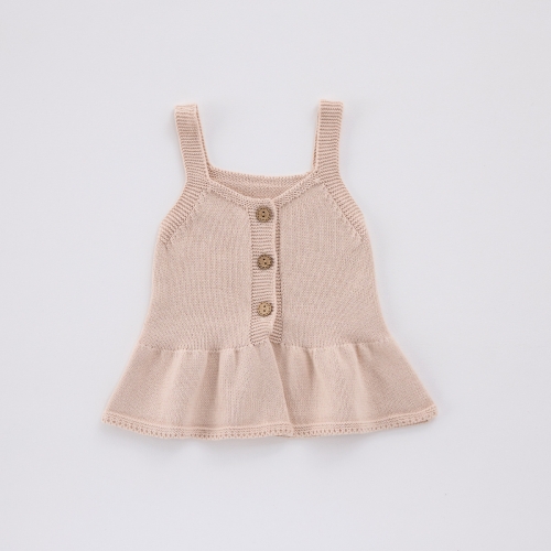 New Spring Infant Girls Solid Color Sleeveless Single Breasted Knitted Vest Wholesale