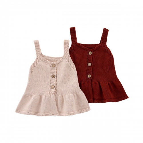 New Spring Infant Girls Solid Color Sleeveless Single Breasted Knitted Vest Wholesale