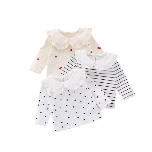 New Arrival Spring Baby Girls Long Sleeves Peter Pan Collar Simple Pattern Top Wholesale