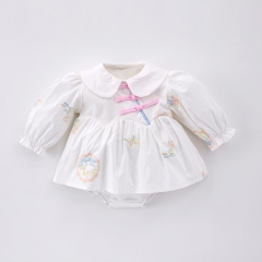 Spring Infant Baby Girls Long Sleeves One Piece Embroidered Bodysuit Dress Design Onesies Wholesale