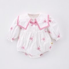 Spring Infant Baby Girls Long Sleeves One Piece Floral Embroidered Bodysuit Onesies Wholesale