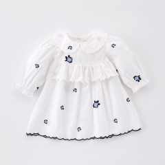 Spring Infant Baby Girls Long Sleeves One Piece Floral Embroidered Pattern Dress Wholesale