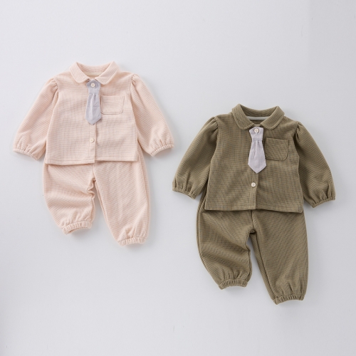 2025 Spring Infant Baby Unisex Preppy Long Sleeves Top With Pants Sets Wholesale