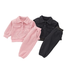 2025 Spring Infant Baby Unisex Solid Color Long Sleeves Top With Pants Sets Wholesale