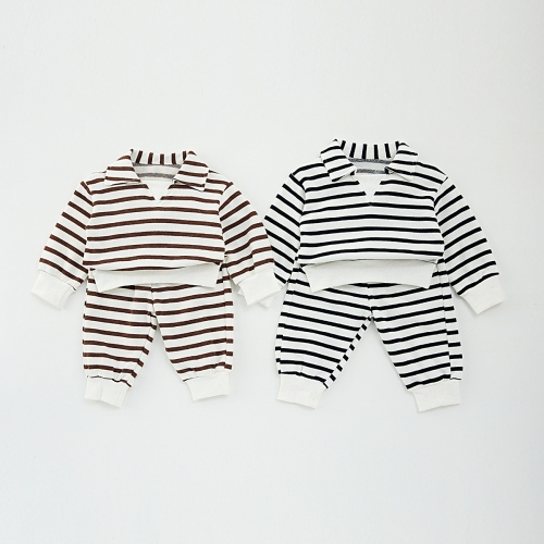 2025 Spring Infant Baby Unisex Striped Long Sleeves Top With Pants Sets Wholesale