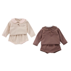 2025 Spring Infant Baby Girls Solid Color Long Sleeves Top With Blommers Sets Wholesale