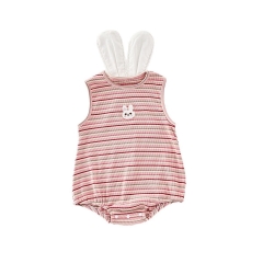 2025 Summer Infant Baby Girls Sleeveless Rabbit Pattern Striped Onesies Wholesale