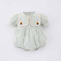2025 Summer Infant Baby Girls Short Sleeves Flowers Pattern Embroidered Onesies Wholesale