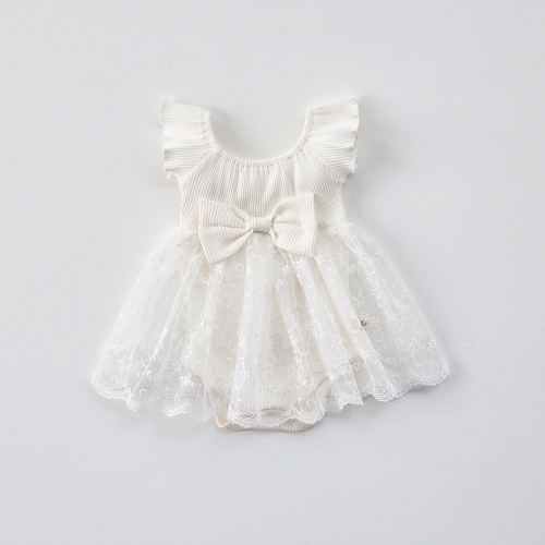 2025 Summer Infant Baby Girls Sleeveless Flowers Pattern Embroidered Tulle Patchwork Onesies Wholesale