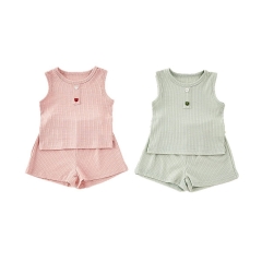 2025 Summer Infant Baby Kids Girls Sleeveless Solid Color Top Vest With Shorts Sets Wholesale