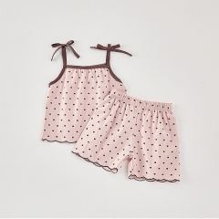 2025 Summer Infant Baby Girls Sleeveless Heart Pattern Top Vest With Shorts Sets Wholesale