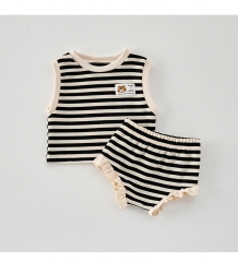 2025 Summer Infant Baby Kids Unisex Sleeveless Striped Pattern Top Vest With Shorts Sets Wholesale